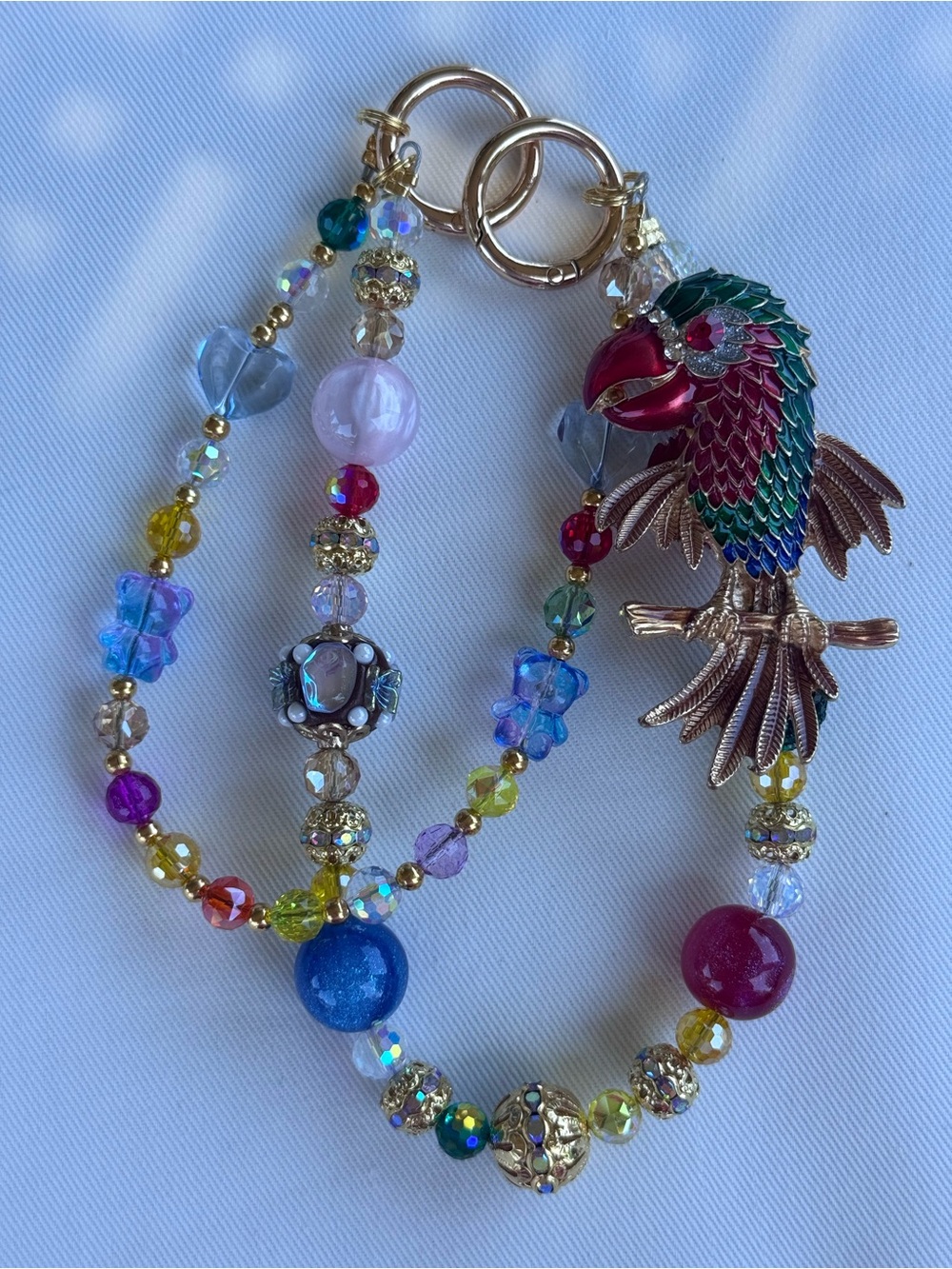 Multicolor Beaded Parrot Bag Charm Chain | Luxe Accessory | bird lover tropical - Picture 7 of 9